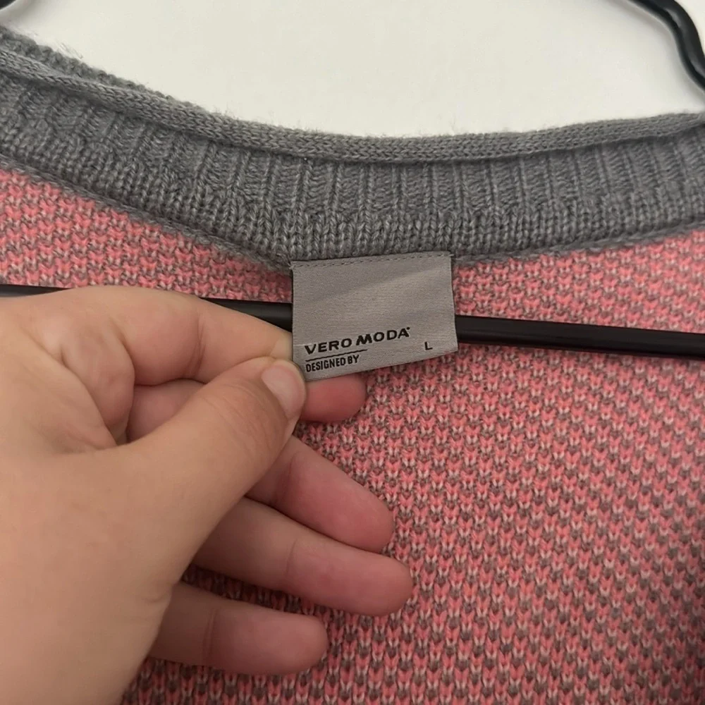 Vero Moda VMSEATTLE Long Sleeve Open Coatigan Pink & Grey Long Cardigan in Sz L